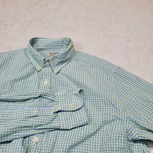 J. Crew White Blue Green‎ Plaid Cotton Classic Office Work Dress Shirt Men Large